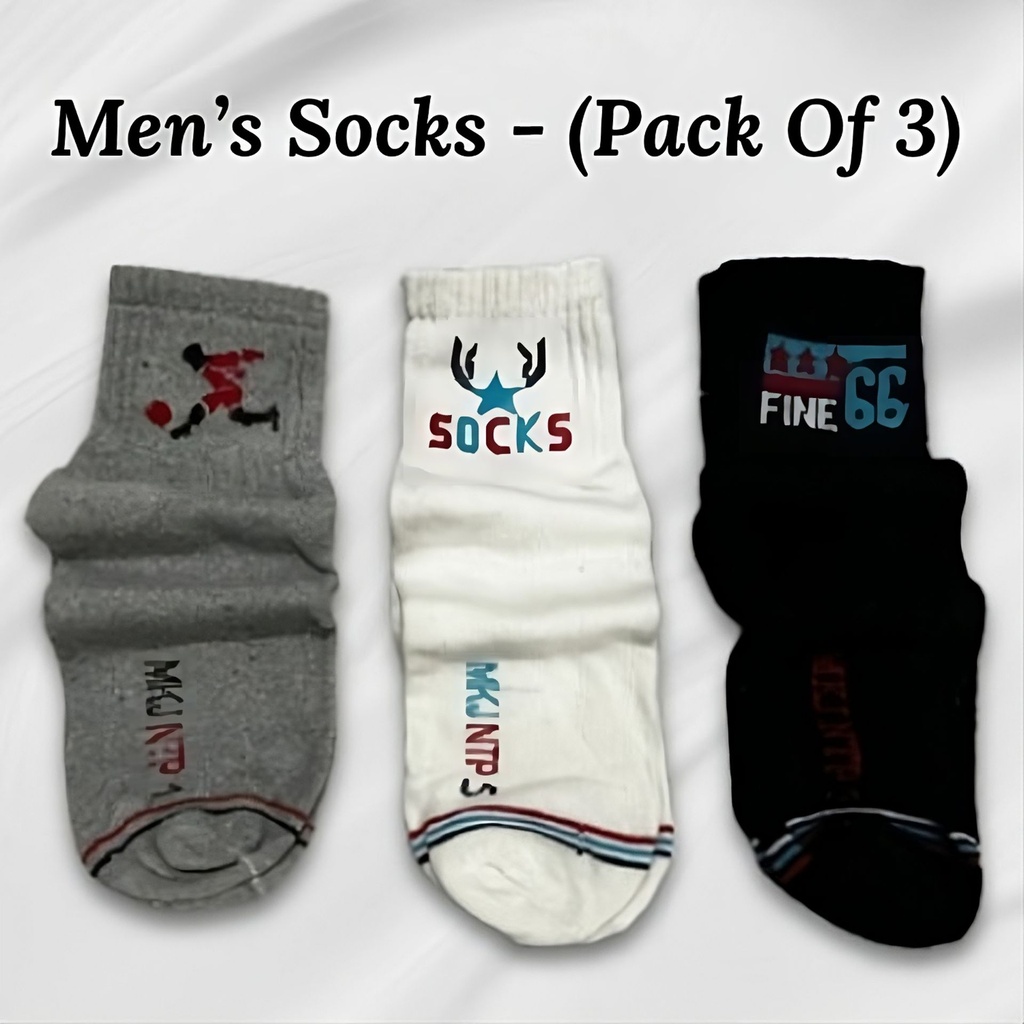 Men's Comfortable Sports Socks (Pack Of 3) - Soft, Durable, Machine Washable (3 Colors)