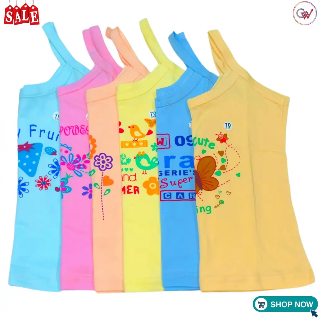 Camisole (Shameej) For Girls 100% Cotton - Soft, Durable, Vibrant Colors (Pack Of 6 pcs.)